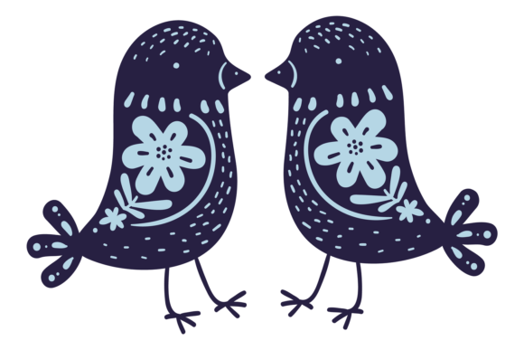 Decorative Birds Silhouettes with Floral Motifs