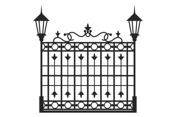 Decorative Metal Gate with Vintage Lanterns