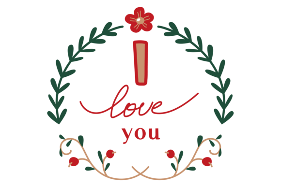 I Love You Decorative Element: Romantic Wreaths and Modern Design